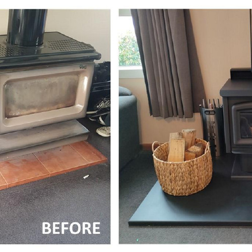 Before and After - Old yunca fire to a new Blaze King Sirocco 20 Woodburner 